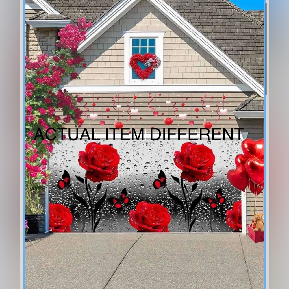 New Valentine's Day Garage Door Banner Decorations 13x6ft Red Rose Backdrop